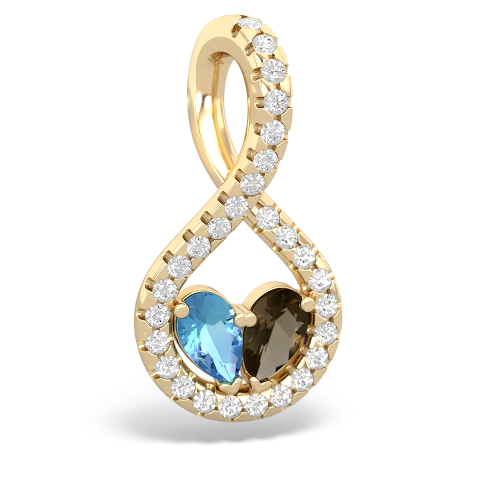 Blue Topaz Pave Twist 'One Heart' 14K Yellow Gold pendant P5360