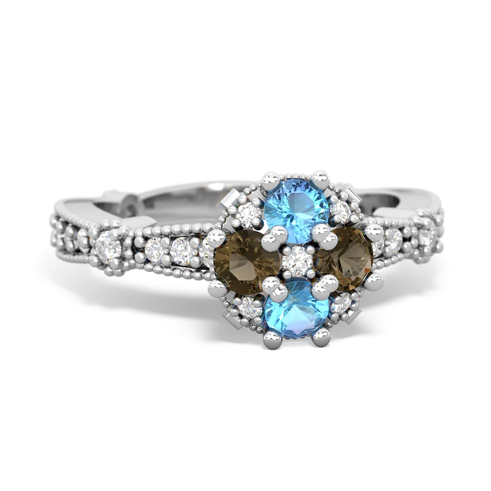 Blue Topaz Sparkling Tiara Cluster 14K White Gold ring R26293RD