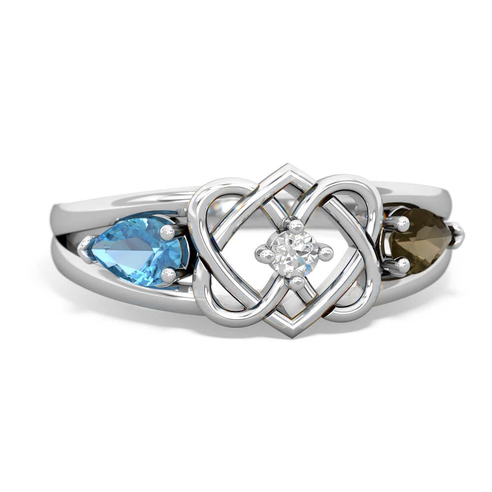 Blue Topaz Hearts Intertwined 14K White Gold ring R5880