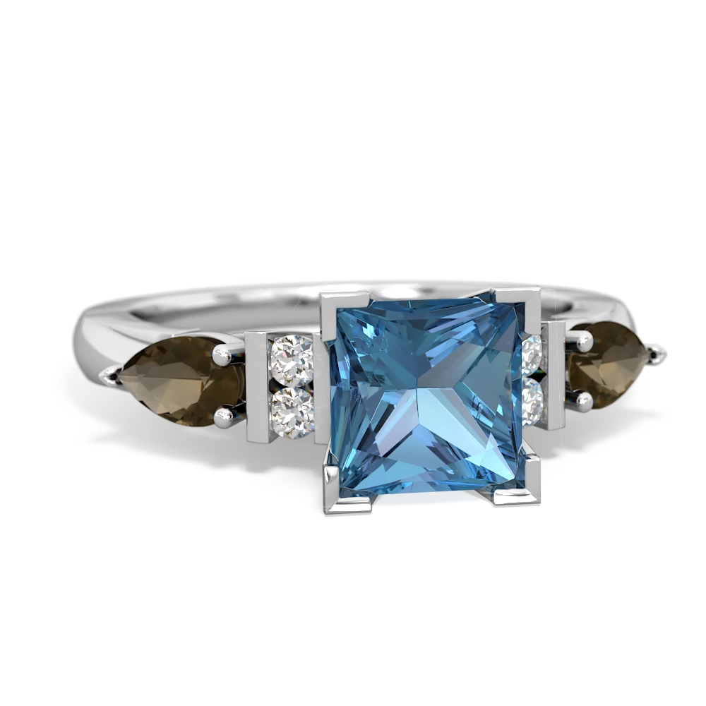 Blue Topaz 6Mm Princess Eternal Embrace Engagement 14K White Gold ring C2002