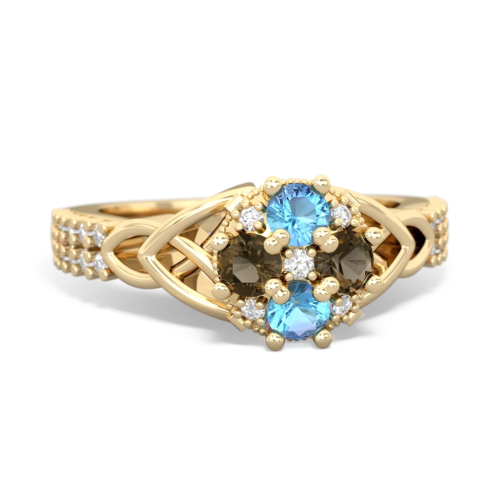 Blue Topaz Celtic Knot Cluster Engagement 14K Yellow Gold ring R26443RD