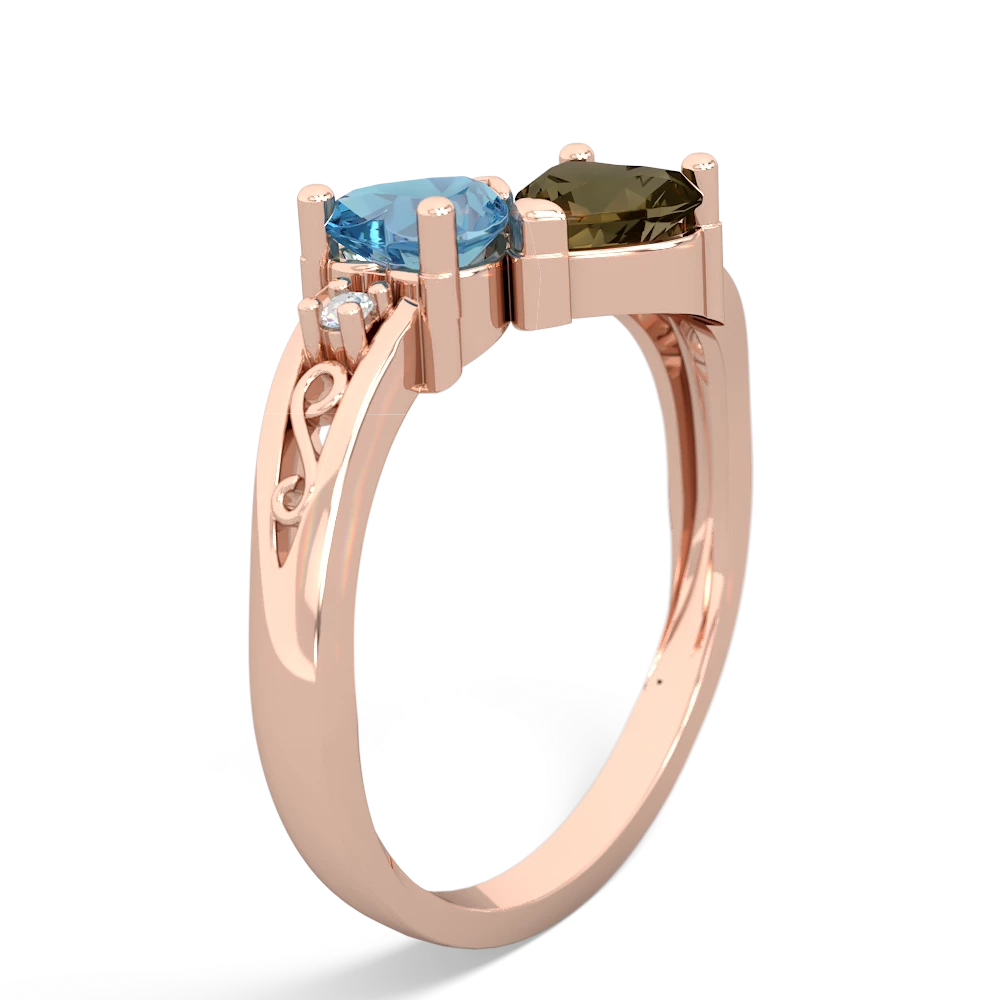 Blue Topaz Snuggling Hearts 14K Rose Gold ring R2178