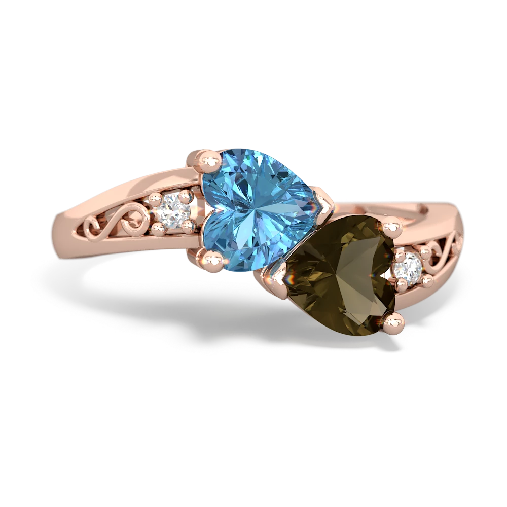 Blue Topaz Snuggling Hearts 14K Rose Gold ring R2178