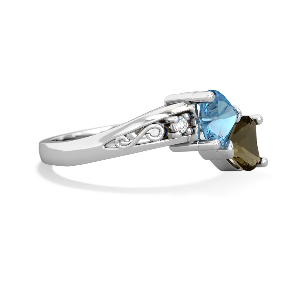 Blue Topaz Snuggling Hearts 14K White Gold ring R2178