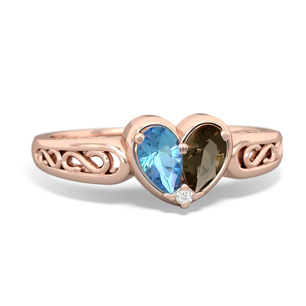 Blue Topaz Filligree 'One Heart' 14K Rose Gold ring R5070