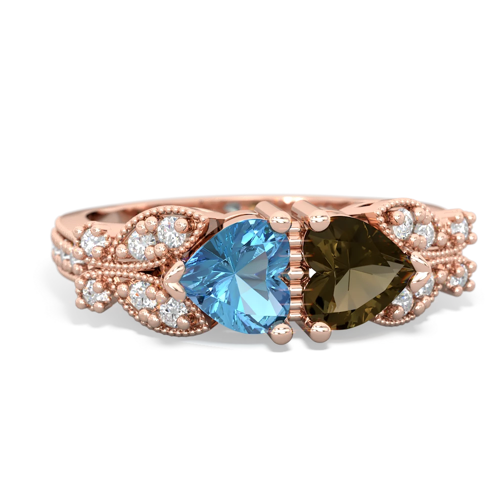 Blue Topaz Diamond Butterflies 14K Rose Gold ring R5601