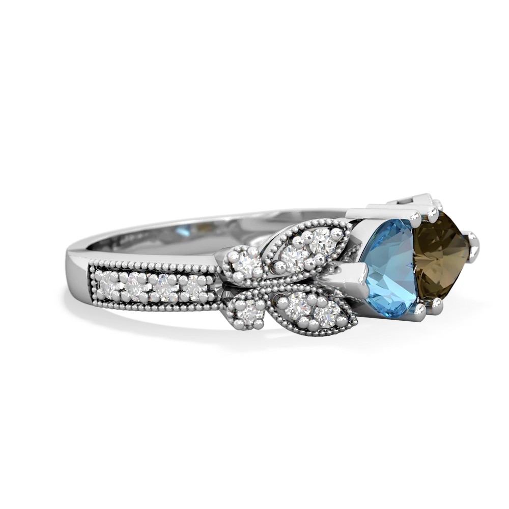 Blue Topaz Diamond Butterflies 14K White Gold ring R5601