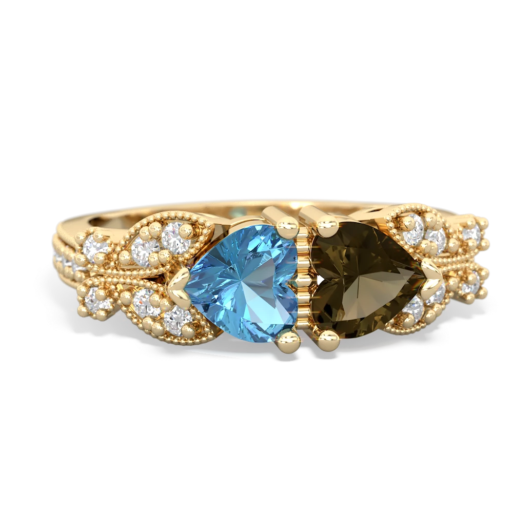 Blue Topaz Diamond Butterflies 14K Yellow Gold ring R5601