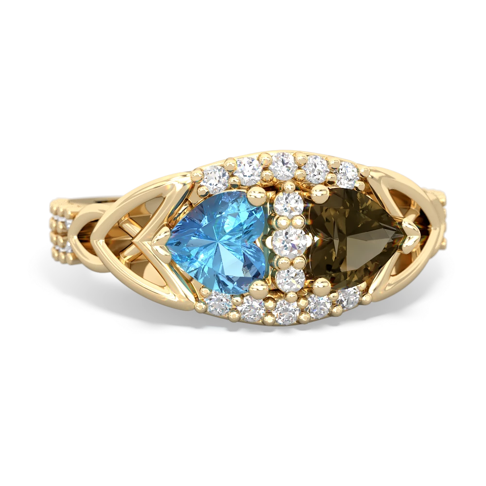 Blue Topaz Sparkling Celtic Knot 14K Yellow Gold ring R2645