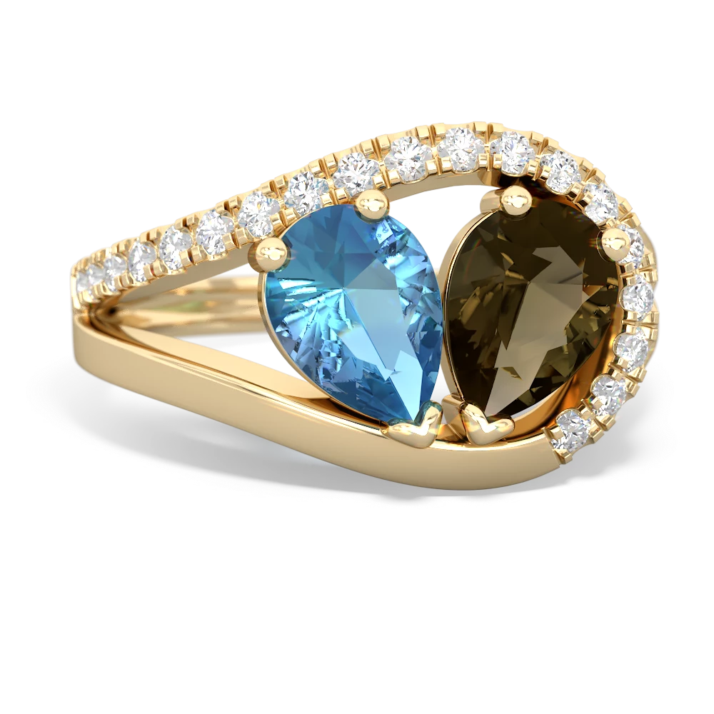 Blue Topaz Nestled Heart Keepsake 14K Yellow Gold ring R5650