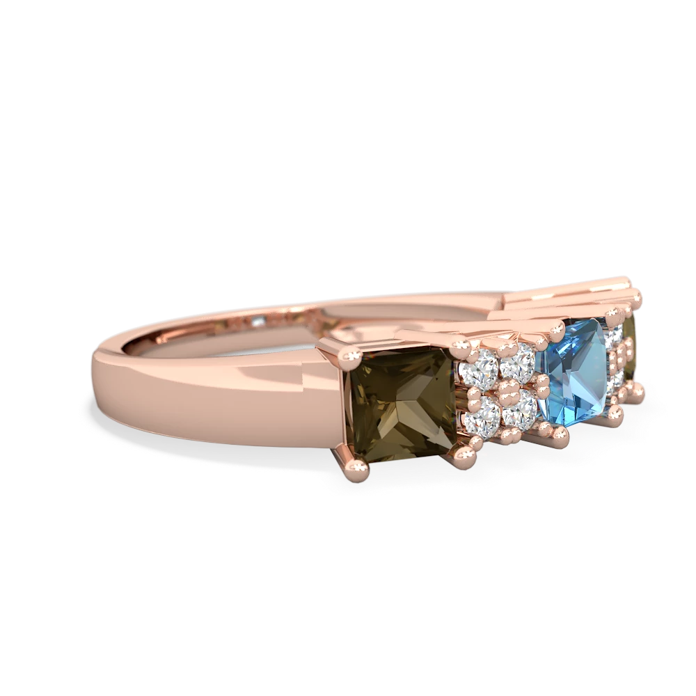 Blue Topaz Three Stone Diamond Cluster 14K Rose Gold ring R2592