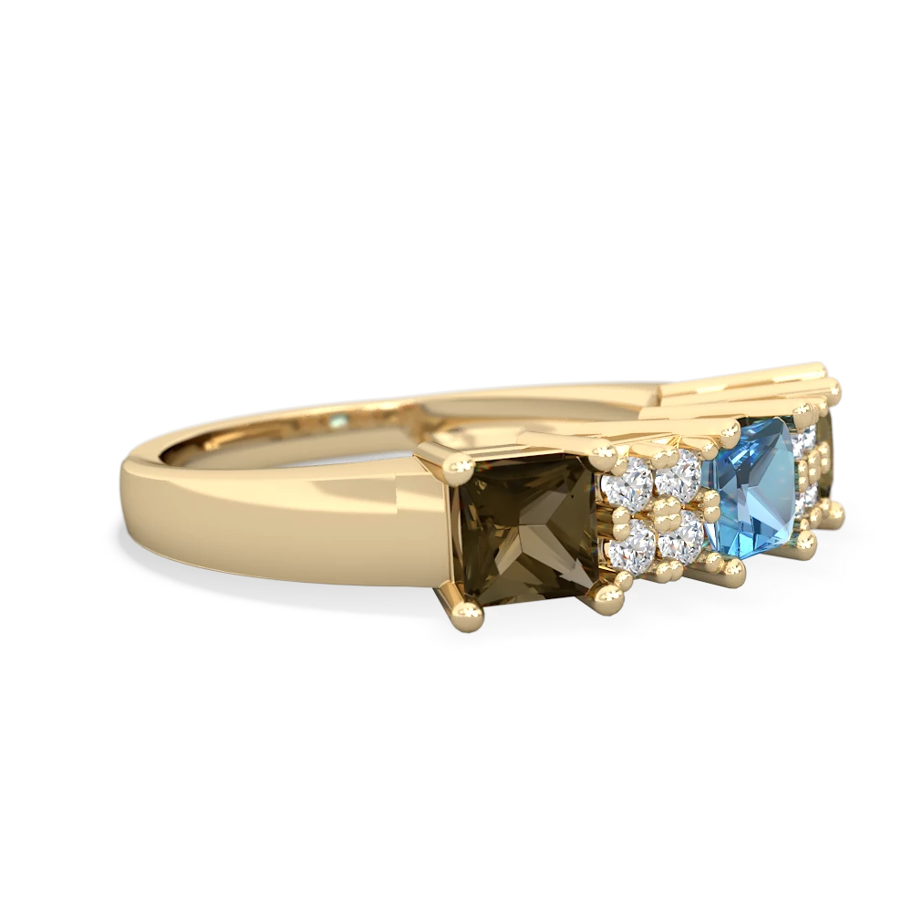 Blue Topaz Three Stone Diamond Cluster 14K Yellow Gold ring R2592