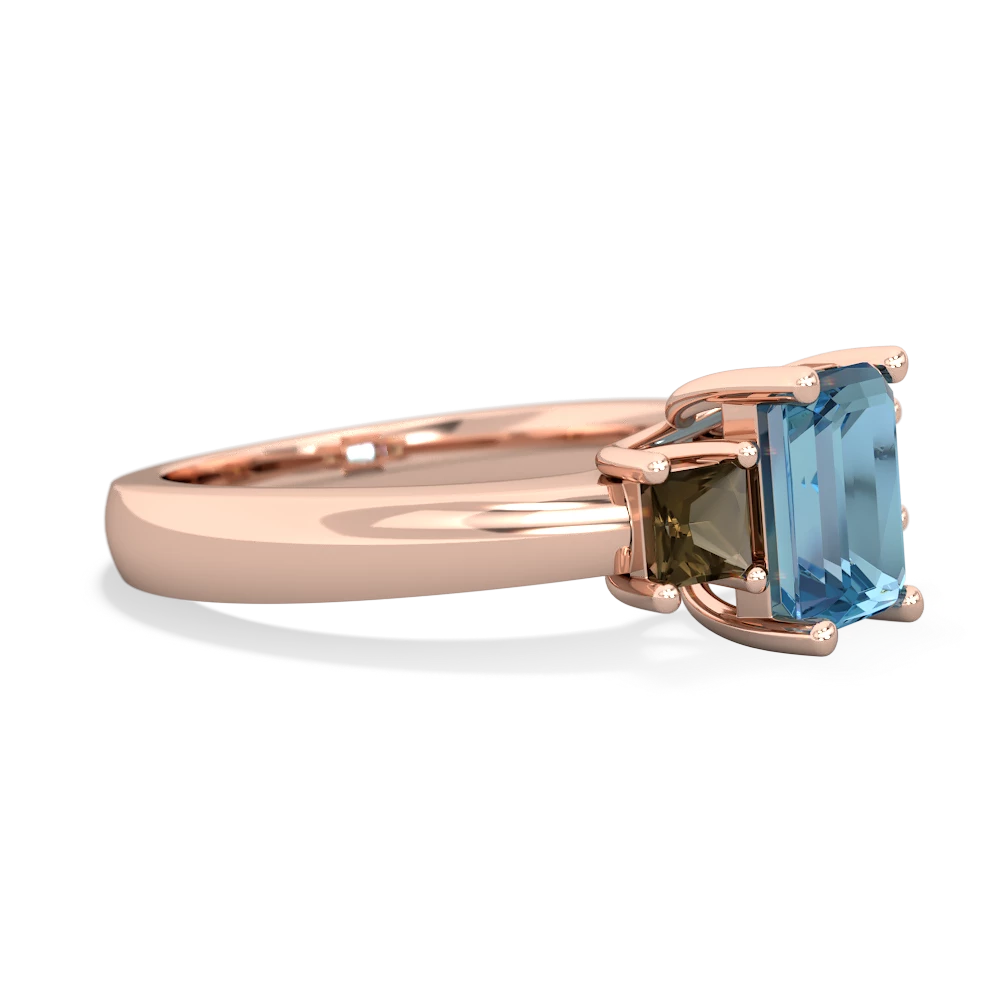 Blue Topaz Three Stone Emerald-Cut Trellis 14K Rose Gold ring R4021