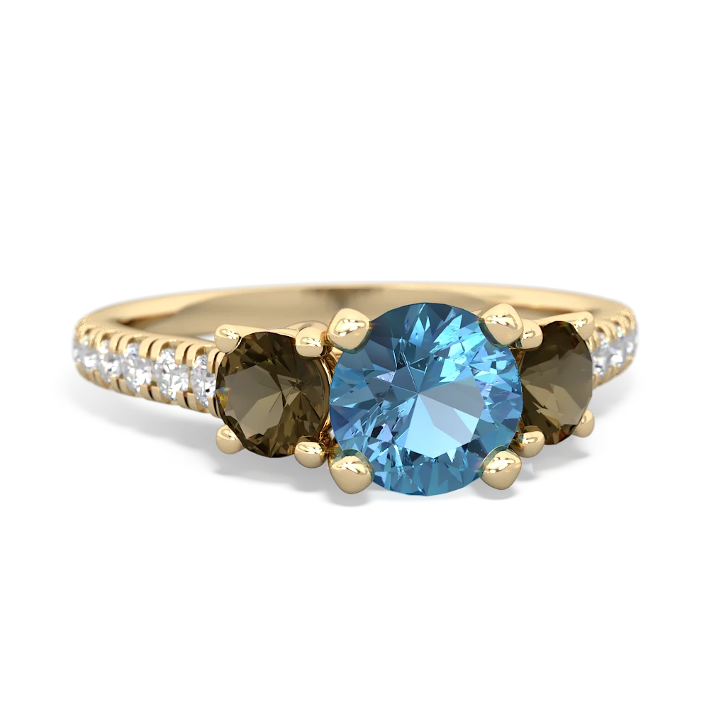 Blue Topaz Pave Trellis 14K Yellow Gold ring R5500