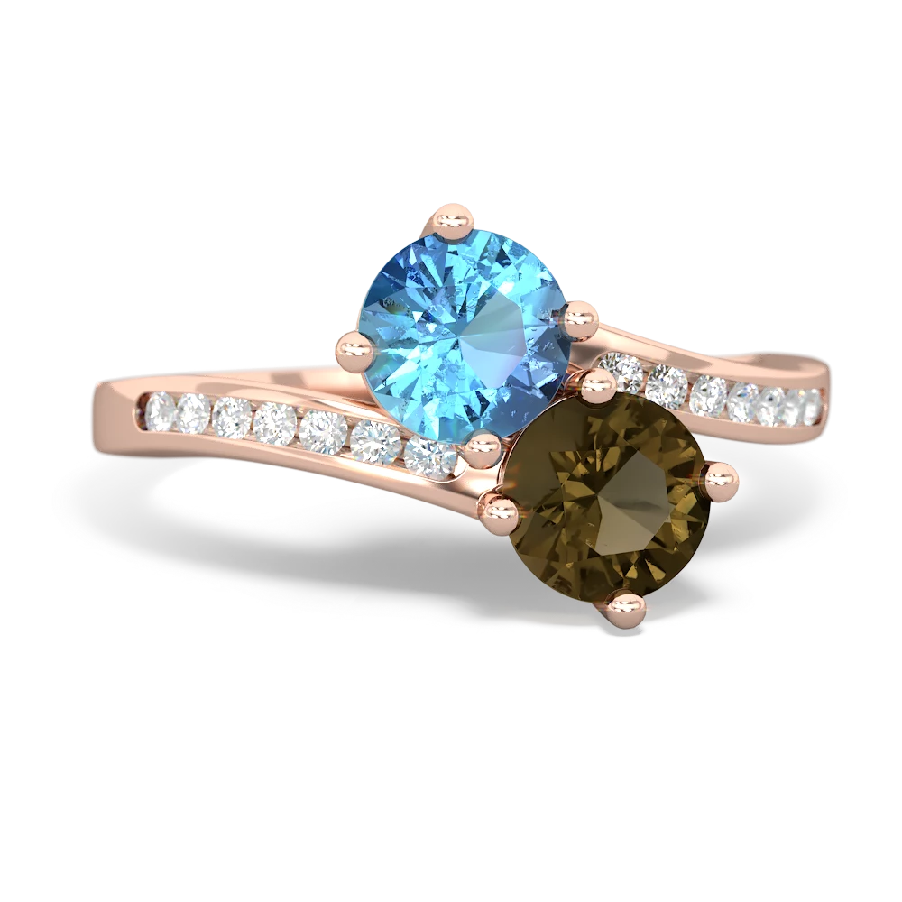 Blue Topaz Channel Set Two Stone 14K Rose Gold ring R5303