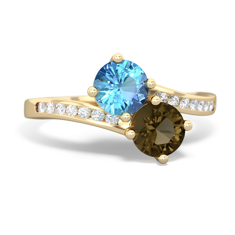 Blue Topaz Channel Set Two Stone 14K Yellow Gold ring R5303