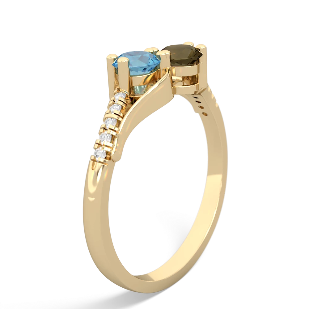 Blue Topaz Infinity Pave Two Stone 14K Yellow Gold ring R5285