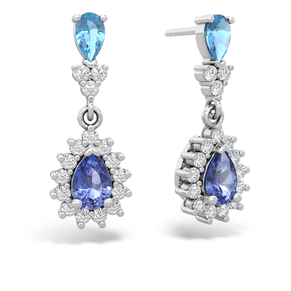 Blue Topaz Halo Pear Dangle 14K White Gold earrings E1882