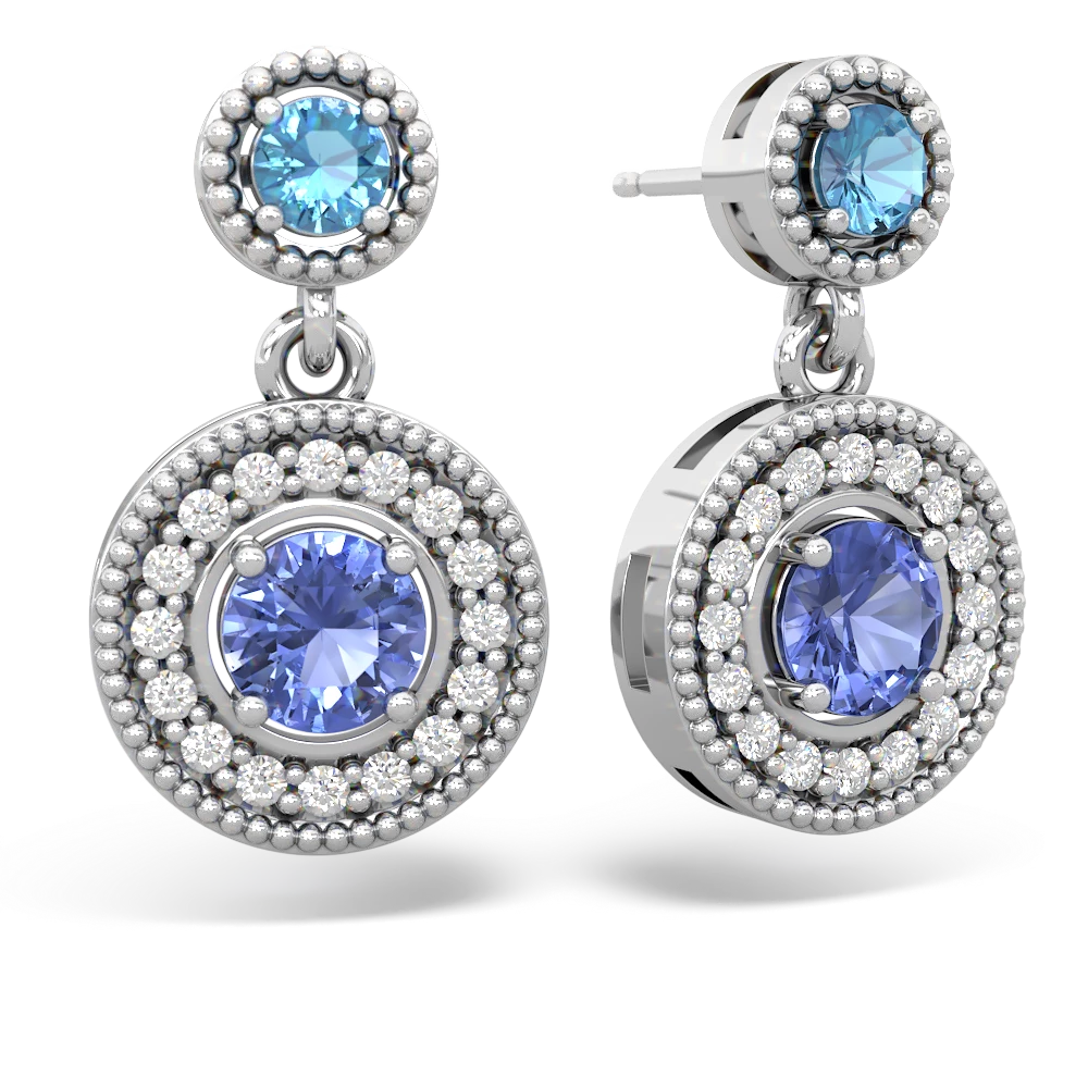 Blue Topaz Halo Dangle 14K White Gold earrings E5319