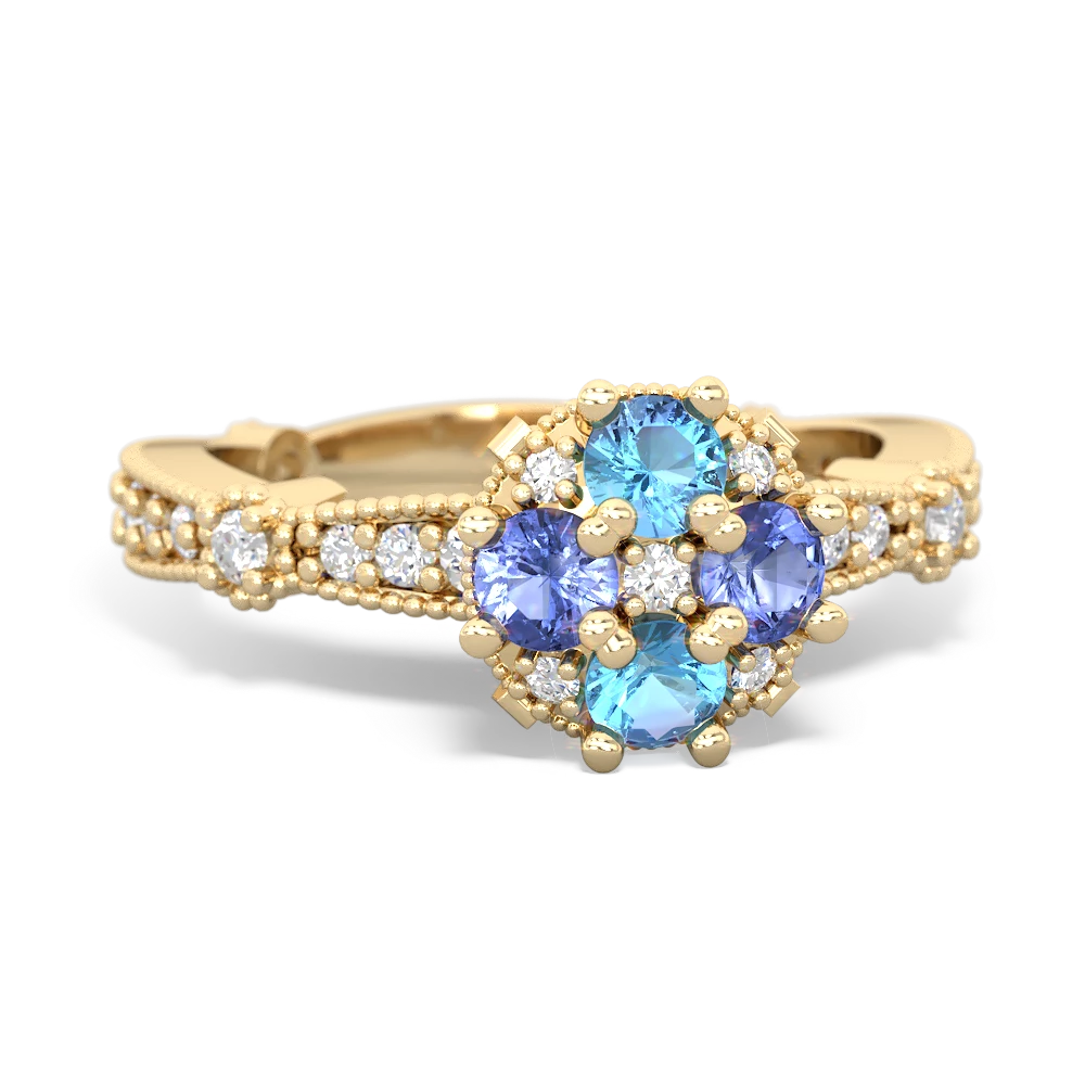 Blue Topaz Sparkling Tiara Cluster 14K Yellow Gold ring R26293RD