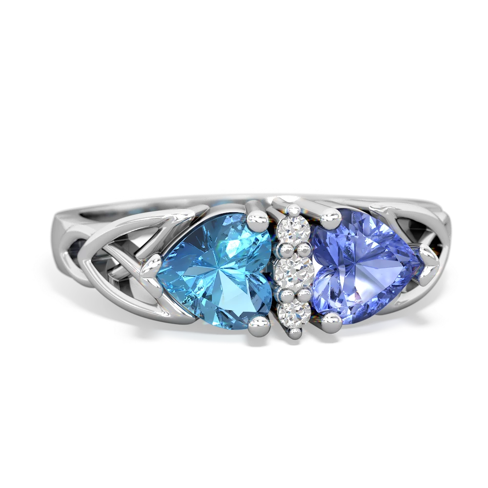 Blue Topaz Celtic Knot Double Heart 14K White Gold ring R5040