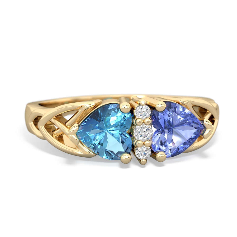 Blue Topaz Celtic Knot Double Heart 14K Yellow Gold ring R5040