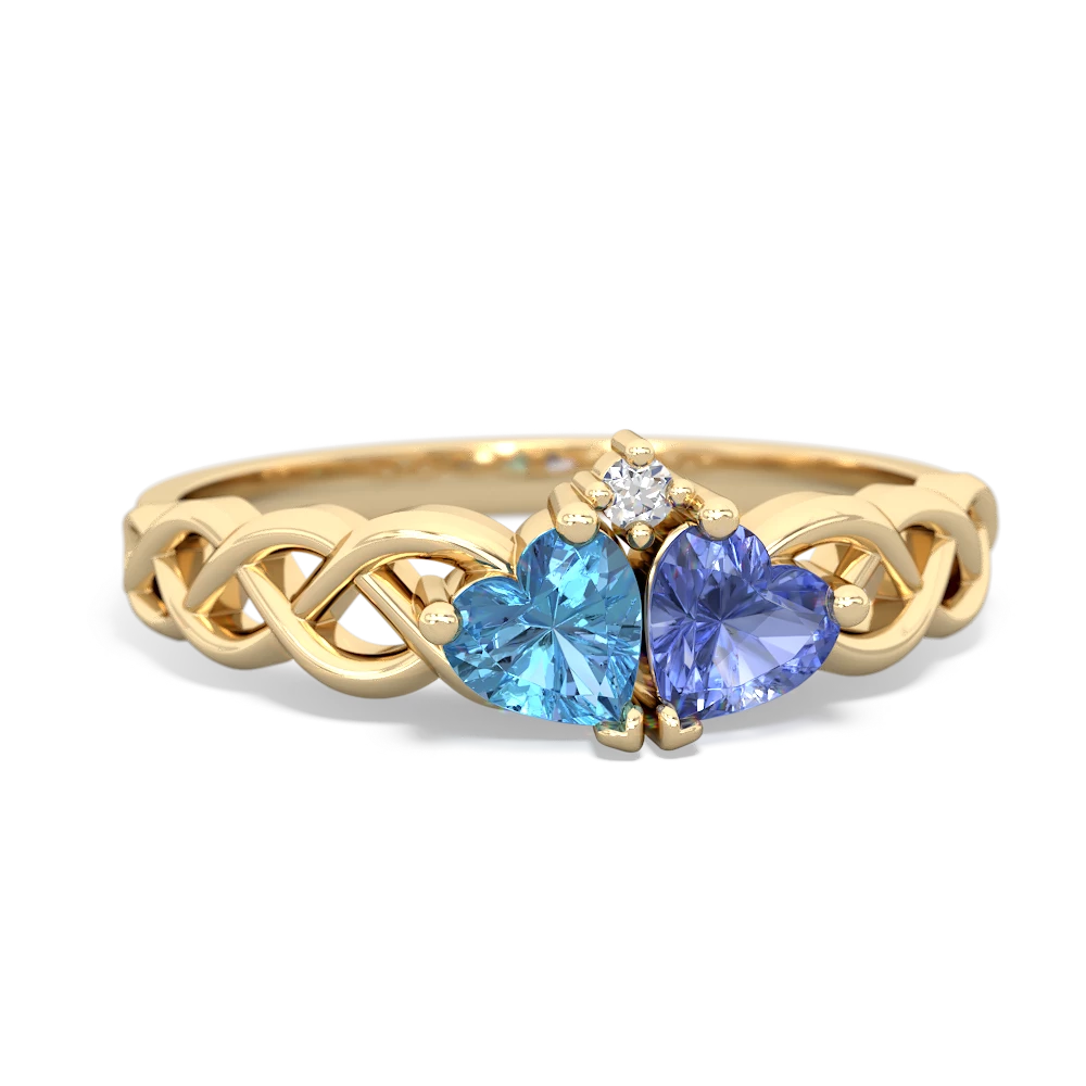 Blue Topaz Heart To Heart Braid 14K Yellow Gold ring R5870