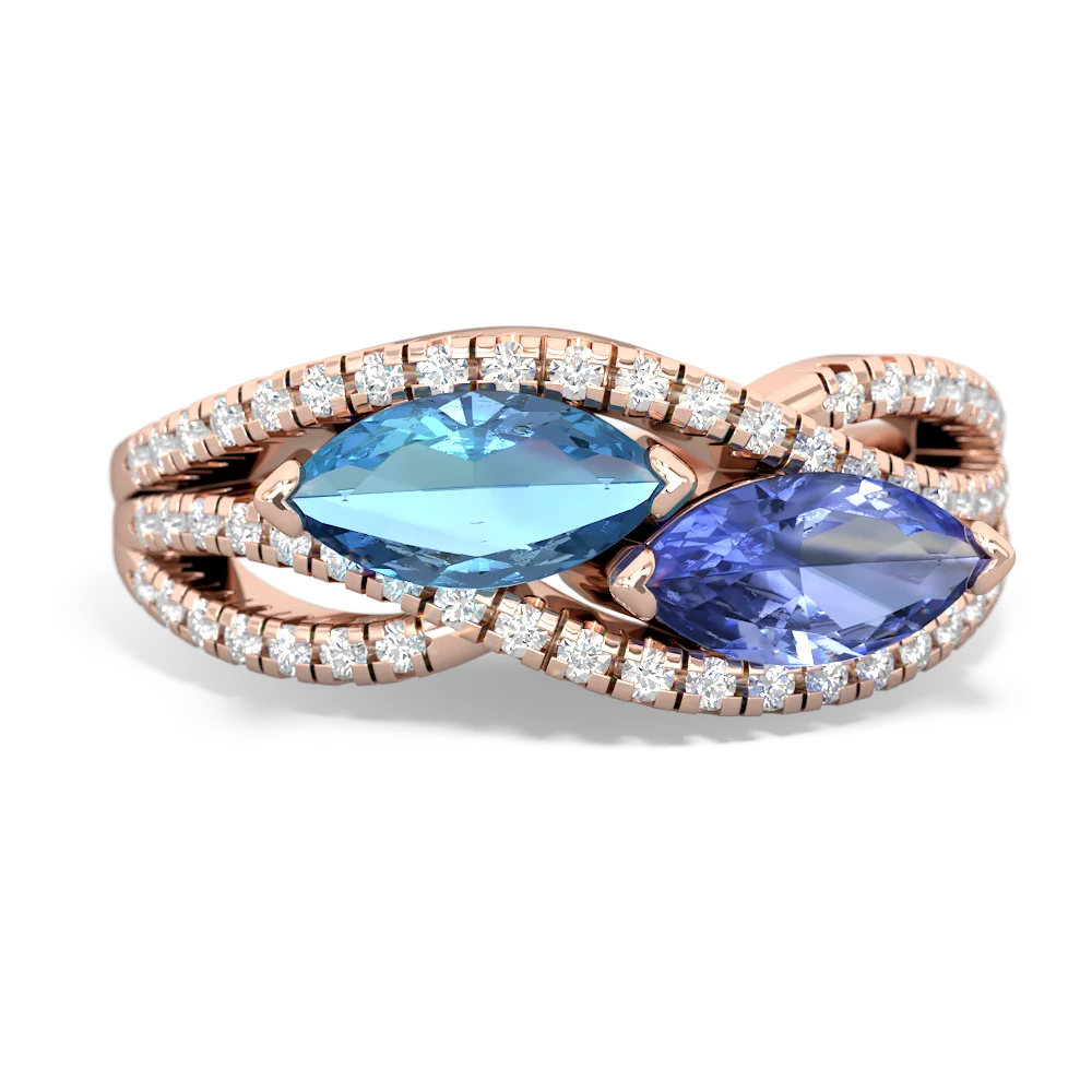 Blue Topaz Diamond Rivers 14K Rose Gold ring R3070