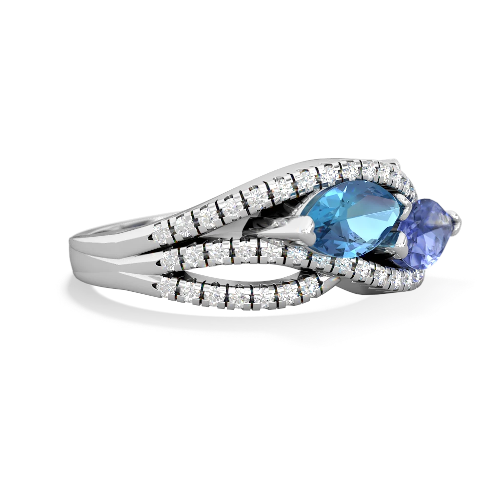 Blue Topaz Diamond Rivers 14K White Gold ring R3070