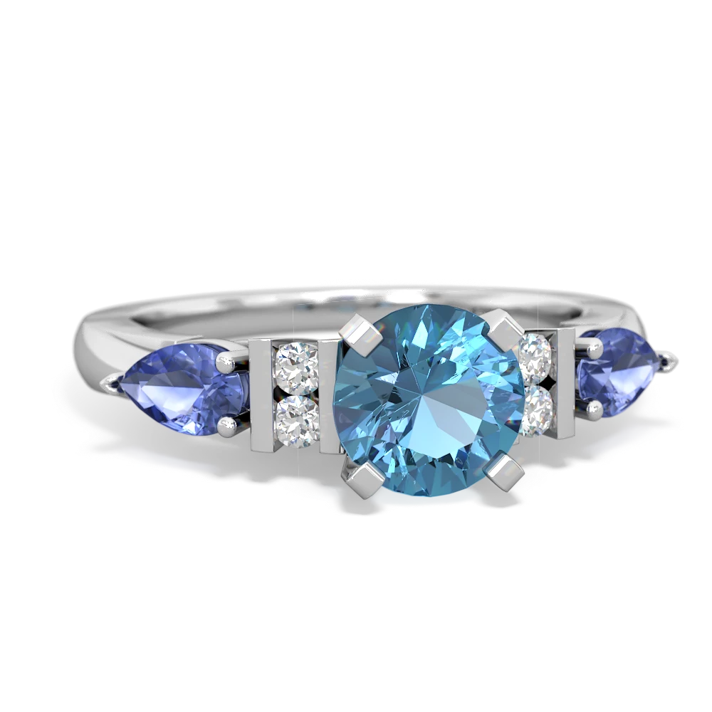 Blue Topaz 6Mm Round Eternal Embrace Engagement 14K White Gold ring R2005