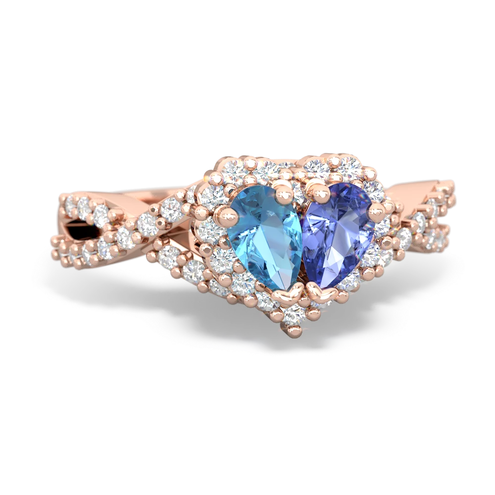 Blue Topaz Diamond Twist 'One Heart' 14K Rose Gold ring R2640HRT