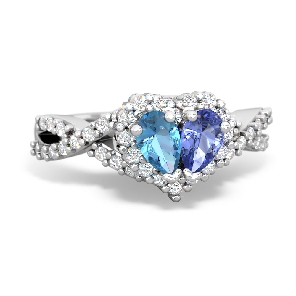 Blue Topaz Diamond Twist 'One Heart' 14K White Gold ring R2640HRT