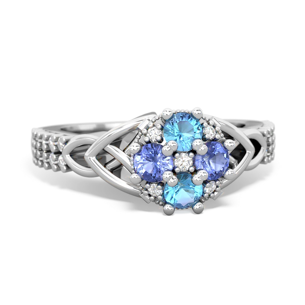 Blue Topaz Celtic Knot Cluster Engagement 14K White Gold ring R26443RD