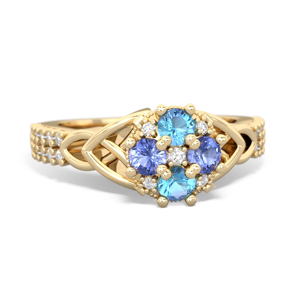 Blue Topaz Celtic Knot Cluster Engagement 14K Yellow Gold ring R26443RD