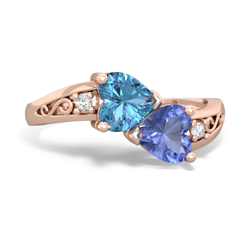 Blue Topaz Snuggling Hearts 14K Rose Gold ring R2178