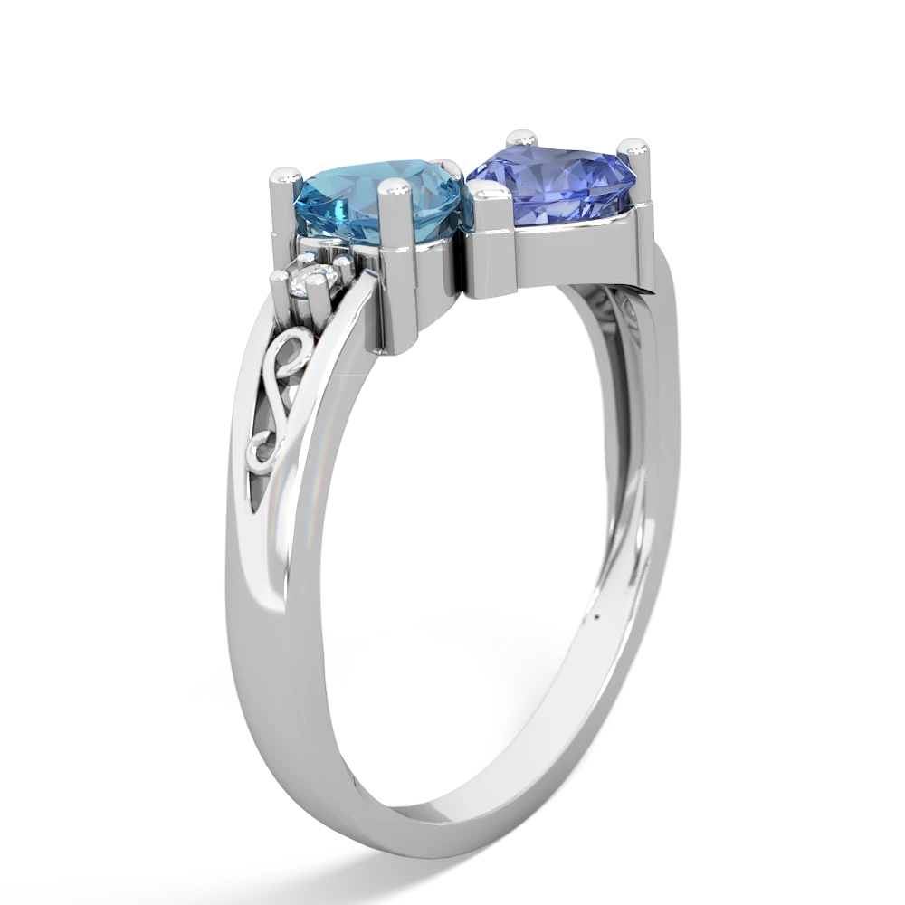 Blue Topaz Snuggling Hearts 14K White Gold ring R2178