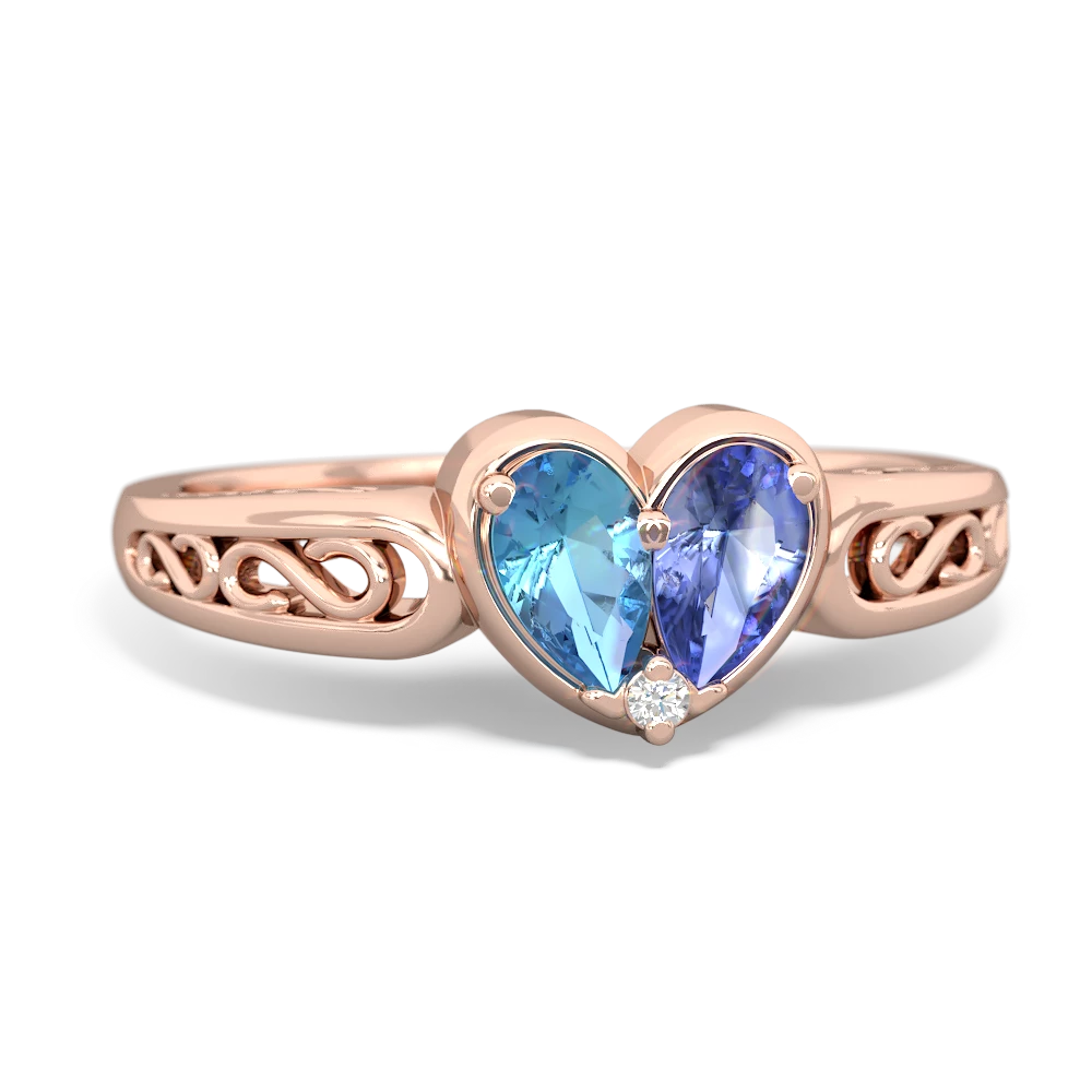 Blue Topaz Filligree 'One Heart' 14K Rose Gold ring R5070