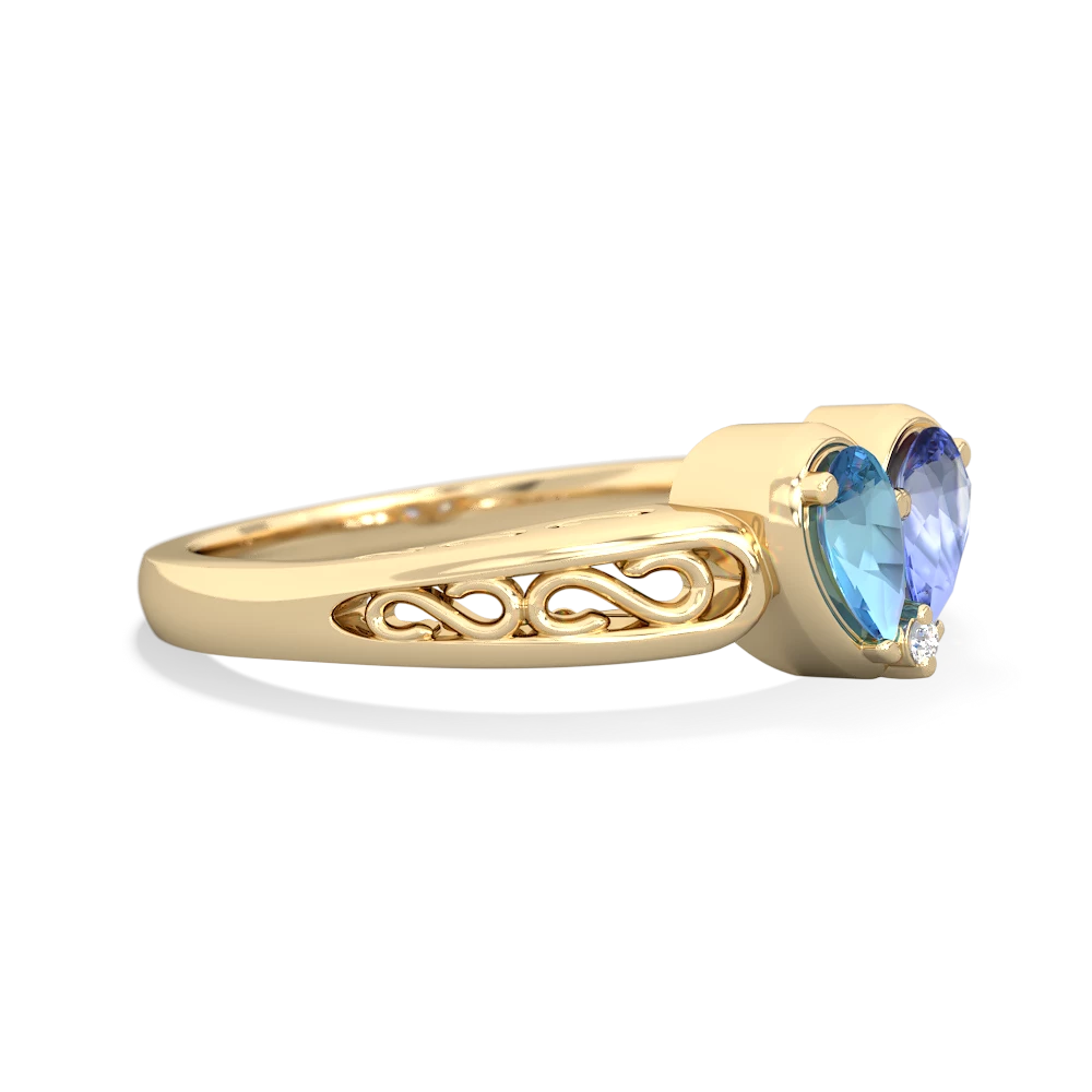 Blue Topaz Filligree 'One Heart' 14K Yellow Gold ring R5070