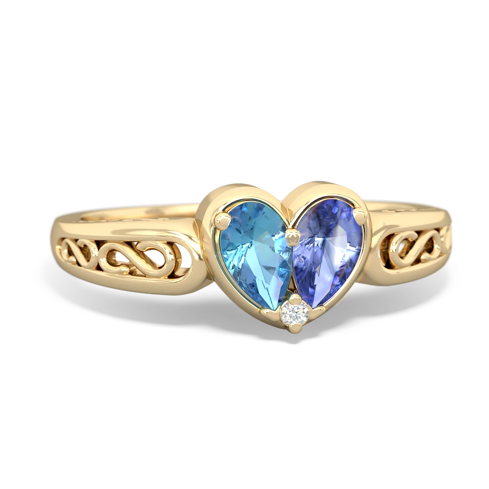 Blue Topaz Filligree 'One Heart' 14K Yellow Gold ring R5070