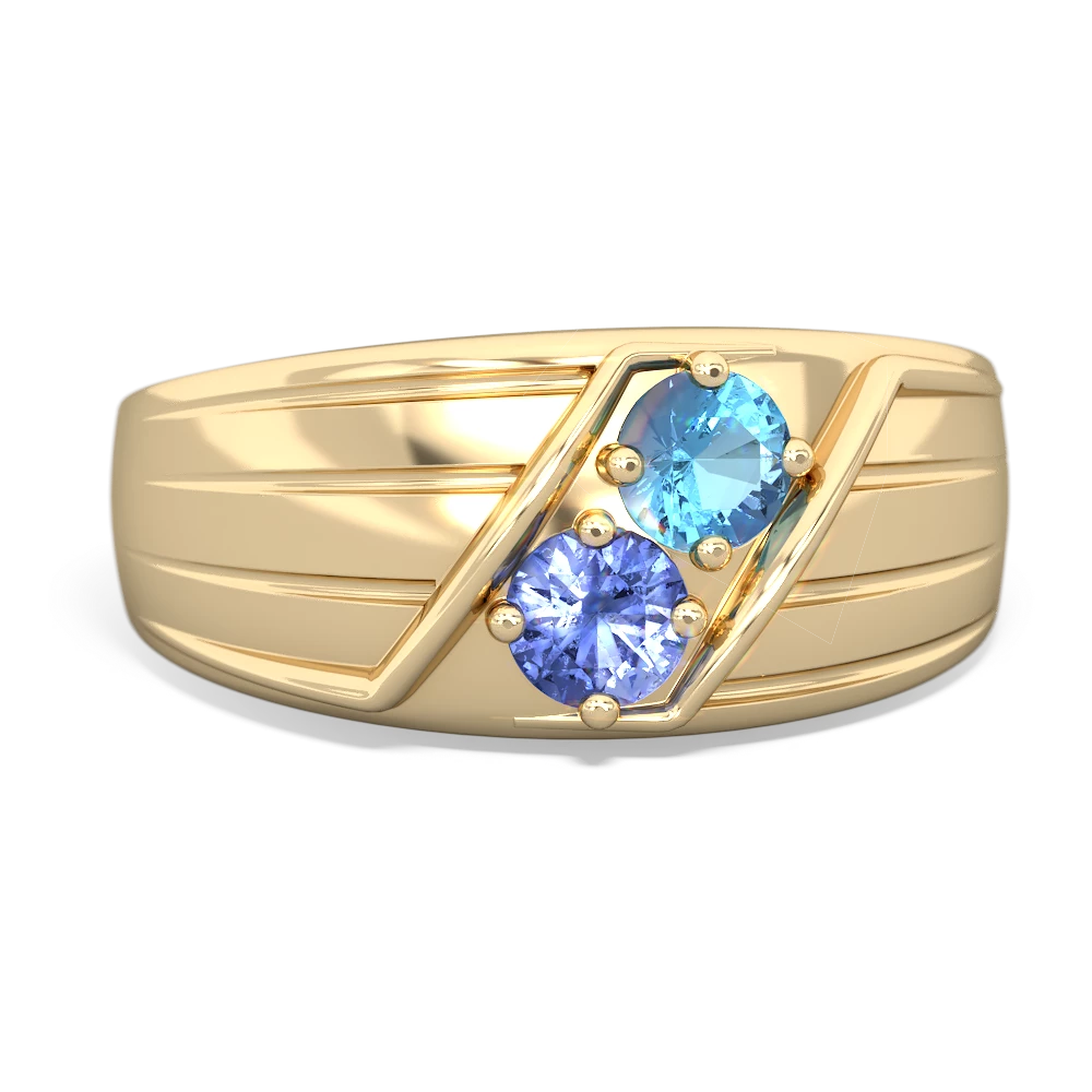 Blue Topaz Men's Streamline 14K Yellow Gold ring R0460