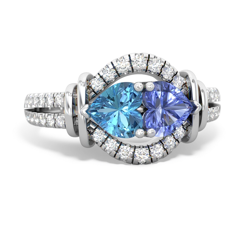 Blue Topaz Art-Deco Keepsake 14K White Gold ring R5630