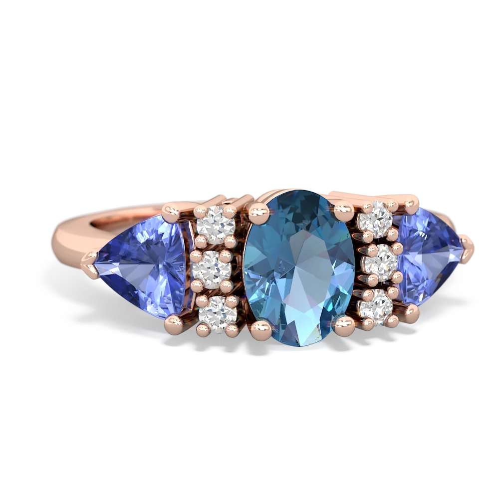 Blue Topaz Antique Style Three Stone 14K Rose Gold ring R2186