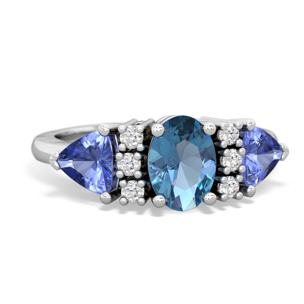 Blue Topaz Antique Style Three Stone 14K White Gold ring R2186