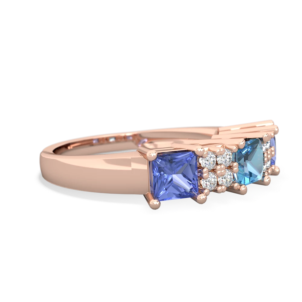 Blue Topaz Three Stone Diamond Cluster 14K Rose Gold ring R2592