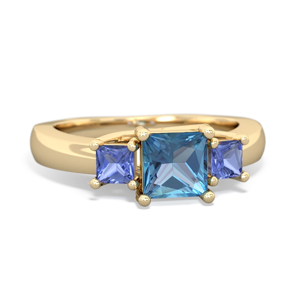 Blue Topaz Three Stone Trellis 14K Yellow Gold ring R4015