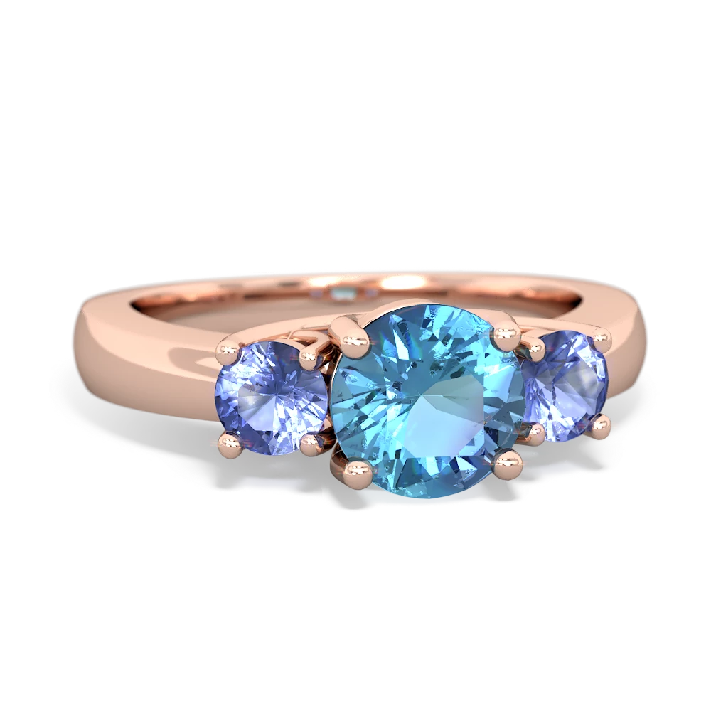 Blue Topaz Three Stone Round Trellis 14K Rose Gold ring R4018