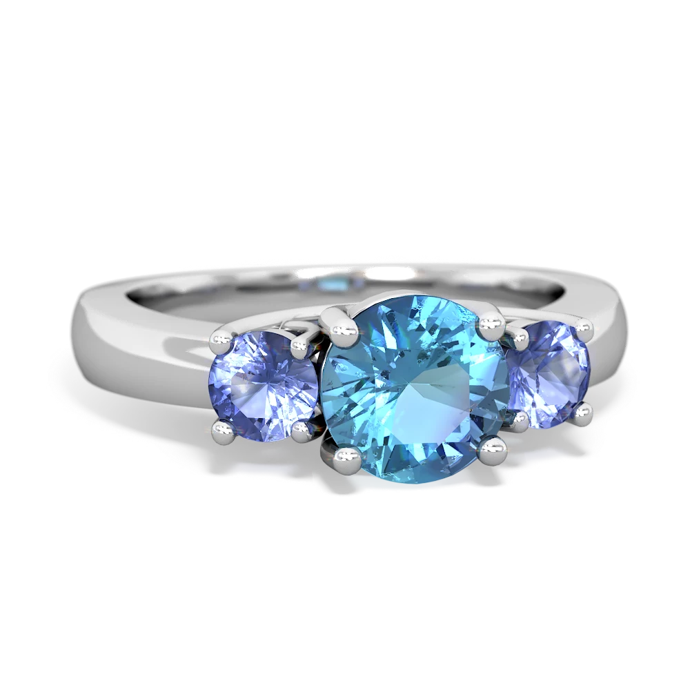 Blue Topaz Three Stone Round Trellis 14K White Gold ring R4018