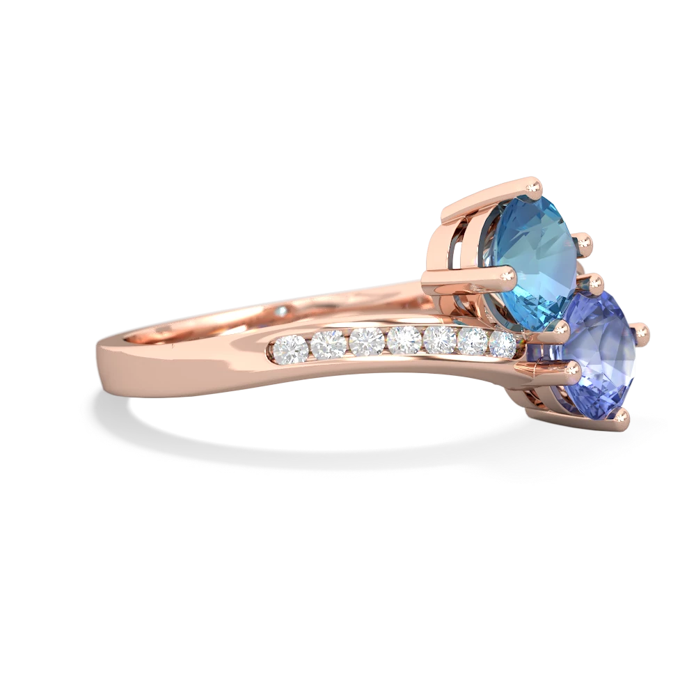 Blue Topaz Channel Set Two Stone 14K Rose Gold ring R5303