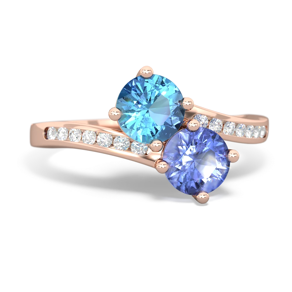 Blue Topaz Channel Set Two Stone 14K Rose Gold ring R5303