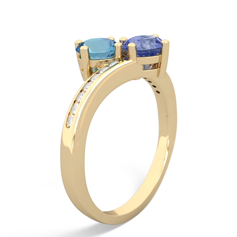 Blue Topaz Channel Set Two Stone 14K Yellow Gold ring R5303